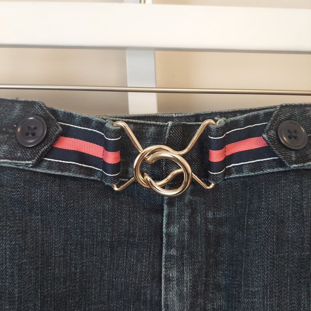 Talbots Womens Denim Skirt Size 10 Dark Wash Stretch Ribbon‎ Accent Preppy 90s - Picture 2 of 7